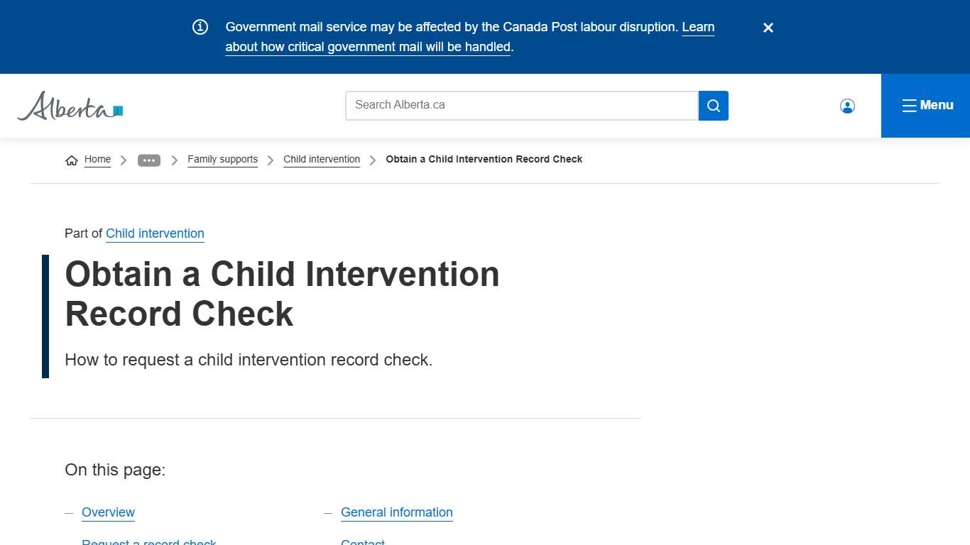 Obtain a Child Intervention Record Check | Alberta.ca